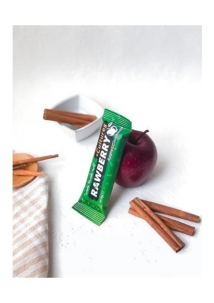 Rawberry Probiyotik Elma Tarçın Ilave Şekersiz Vegan Glutensiz Kuruyemiş Bar (Kutuda 15 Adet)
