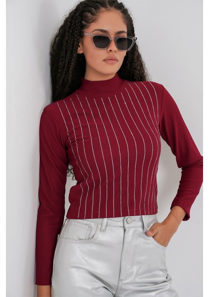 922 Taşlı Body - Bordo