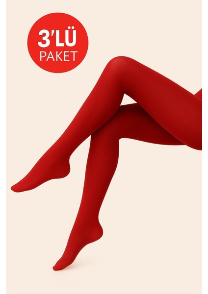 Kadın 3'lü Paket Kırmızı Külotlu Çorap Orta Kalın Mus Micro 40 Den Opak Mat Pantyhose fırsatları