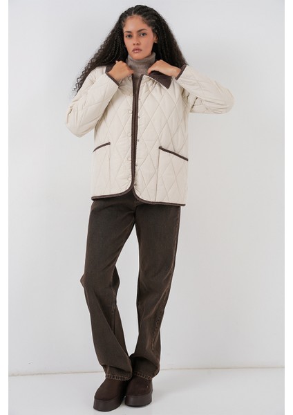 Kadın Kapitone Oversize Mont 5226 - Ekru Kahve fiyatları