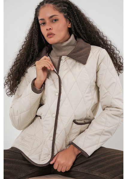 Kadın Kapitone Oversize Mont 5226 - Ekru Kahve modelleri