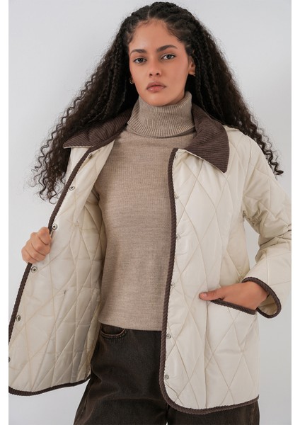 Kadın Kapitone Oversize Mont 5226 - Ekru Kahve fırsatları