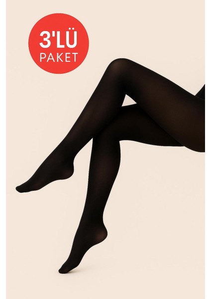 Kadın 3'lü Paket Siyah Külotlu Çorap Orta Kalın Mus Micro 40 Den Opak Mat Pantyhose