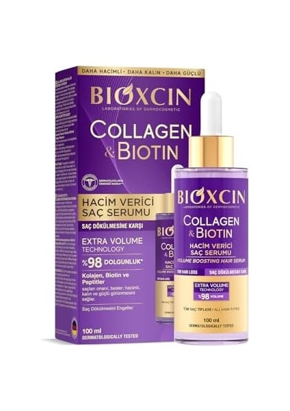 Bioxcin Collagen & Biotin Saç Serumu 100 ml – Saç Dökülmesine Karşı, Hacimlendirici, Hidrolize Kolajen, Biotin ve Biocomplex B11 Içerikli fiyatları