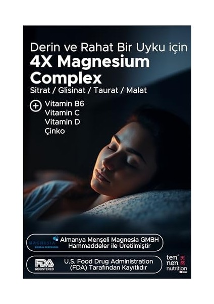 Tennen Nutrition Magnesium Complex - 200 Mg Magnezyum Sitrat, Biglisinat, Taurat, Malat - Vitamin D, B6, B12, Çinko Içerir (30 Tablet) fiyatları