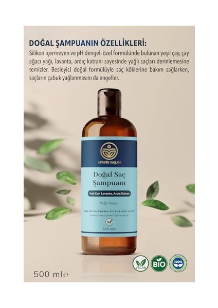 Apayrı Yaşam Yeşil Çay Lavanta Ardıç Katranı Özlü Yağlı Saçlar Için Besleyici ve Onarıcı Şampuan 500 ml