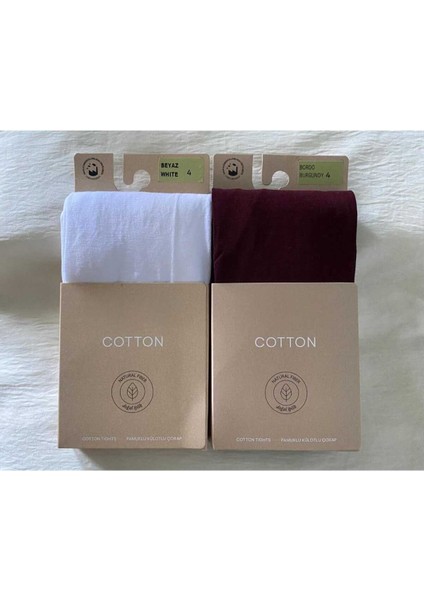 Bordo & Beyaz 2'li Cotton Kadın Külotlu Çorap Pamuklu & Mat 60 Den Pantyhose