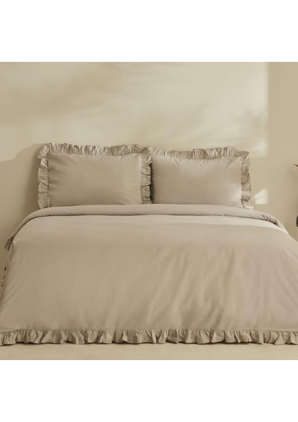 Pure RUFFLE%100 Pamuk Çift Kişilik Nevresim Takımı Açık Gri