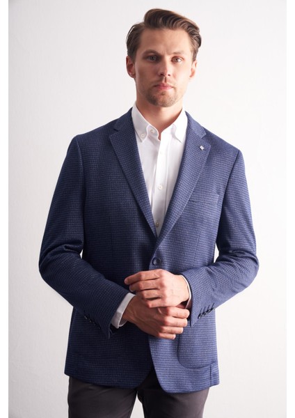 Lacivert Mono Yaka Kendinden Desenli Esnek 6 Drop Comfort Fit Classic Ceket 1002255154 modelleri