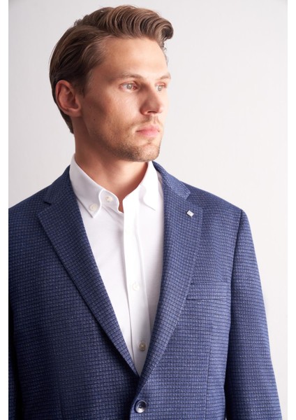 Lacivert Mono Yaka Kendinden Desenli Esnek 6 Drop Comfort Fit Classic Ceket 1002255154 fırsatları