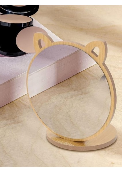 Unichrome Kedi Ayna Ahşap Standlı Masa Üstü Makyaj Aynası Make Up (14)