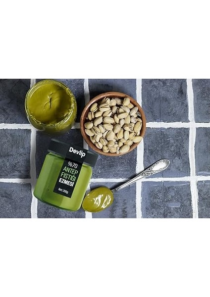 Devlip Antep Fıstığı (%70) Ezmesi, 200G, Sürülebilir, Glikoz, Koruyucu, Renklendirici, Aroma Içermez