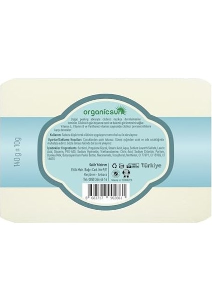 Organicsun Doğal Eşek Sütü Sabunu 140 gr Tüm Cilt Tipleri Için Anti Aging Etkili B ve E Vitaminli fiyatları