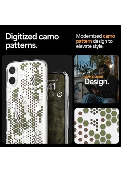 16 Ince Kılıf Ultra Sararma Karşıtı Duraclear™ Hava Kanalı Teknolojisi™ Askeri Sınıf Koruma Magfit Camo Tasarım Kapak - ACS08210 modelleri