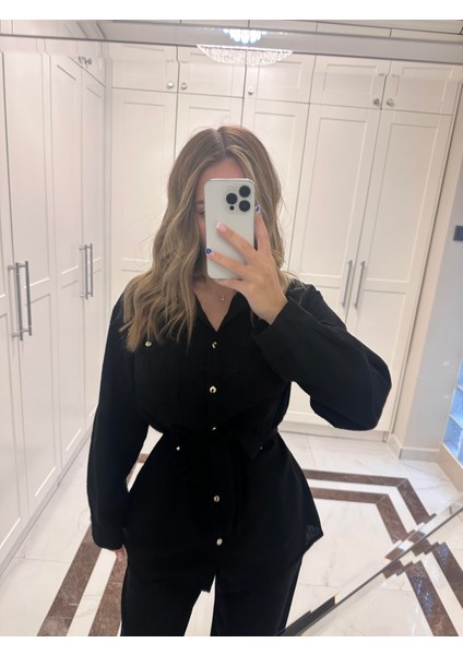 Uzun Kollu Keten Takım - Siyah modelleri