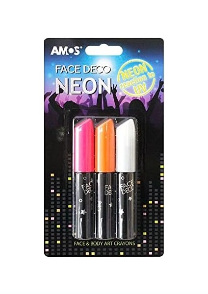 Amos FD10B3-ND Yuz Boyasi Gece Parlayan 3'lu Blister, 3 Renk