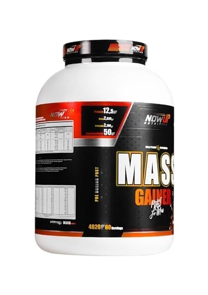 Nowup Nutrıtıon Mass Gainer 4020 gr – Kilo Alımı, Kas Kütlesi Artışı ve Dayanıklılık Için Gainer Tozu – Çikolata & Vanilya Aromalı - 60 Servis