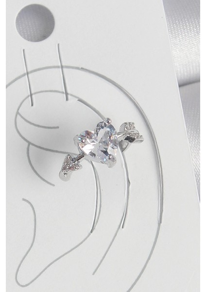 Pirinç Gümüş Renk Zirkon Taşlı Yıldız Model Kadın Kıkırdak Küpe