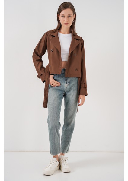 Kadın Kemerli Kısa Trençkot 5970 - Kahverengi fiyatları