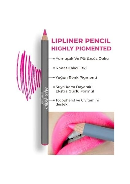 Alıx Avıen Uzun Süre Kalıcı Dağılma Yapmayan Nemlendirici Dudak Kalemi - Lipliner Pencil 13 True Fuchsia