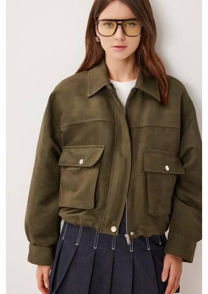 Polo Yaka Süet Ceket LDP0088 Haki