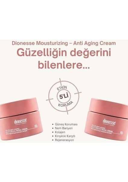 Dionesse Nemlendirici - Yaşlanma Karşıtı Spf 30 Krem 50 ml | Cilt Yenileyici, Yoğun Nemlendirici ve Uv Koruyucu