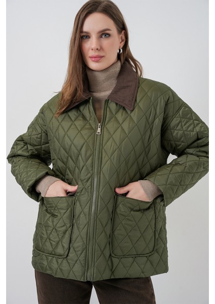 Kadın Kapitone Overisze Mont 5229 - Haki modelleri