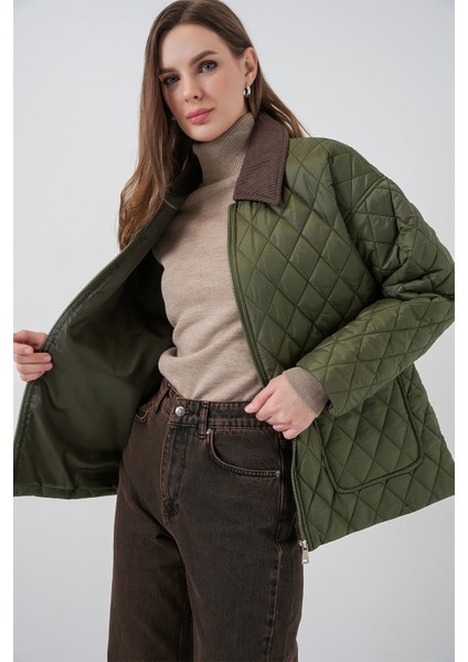 Kadın Kapitone Overisze Mont 5229 - Haki fırsatları