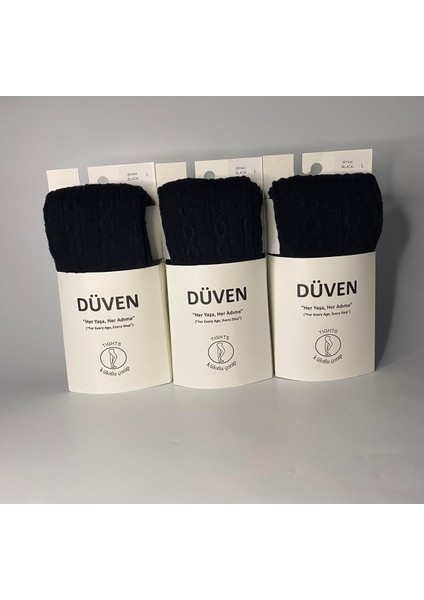 3'lü Paket Carina Cotton Pamuklu Desenli Siyah Kadın Külotlu Çorap