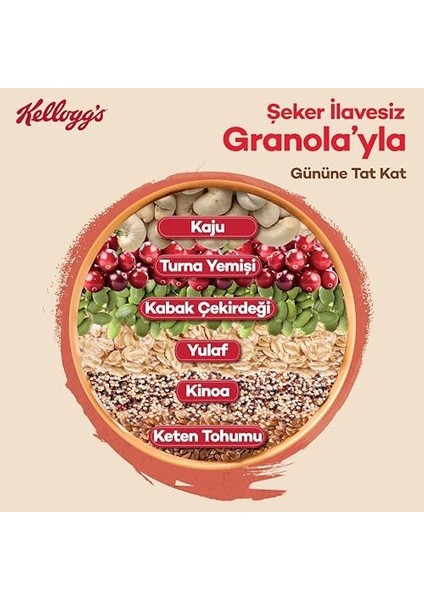 Kellogg's Ilave Şekersiz Granola Kajulu, Kabak Çekirdekli ve Turna Yemişli 250 G,%43 Yulaf Içerir,lif Kaynağı,kahvaltılık