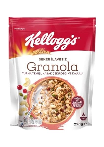 Kellogg's Ilave Şekersiz Granola Kajulu, Kabak Çekirdekli ve Turna Yemişli 250 G,%43 Yulaf Içerir,lif Kaynağı,kahvaltılık fiyatları