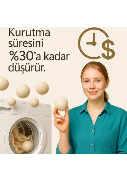 Eldione 3-Adet Yün Kurutma Topu, Kırışıklık Önleyici, Kolay Ütüleme, Yumuşatıcı, Enerji Tasarruflu, Antistatik, Wool Dryer Ball, Merinos Yünü Keçe, Tüy Toplayıcı