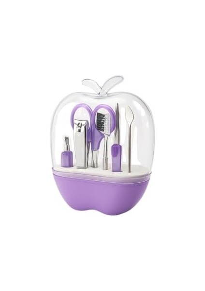 Manikür Pedikür Seti – 8’li Mor Elma Şekilli, Paslanmaz Çelik Tırnak Bakım Seti, Kaş Makası ve Törpü Seti fiyatları