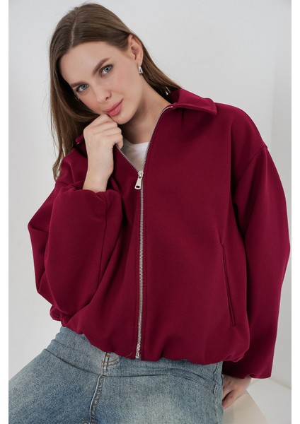 Kadın Büzgülü Oversize Kaşe Ceket 0728 - Bordo fiyatları