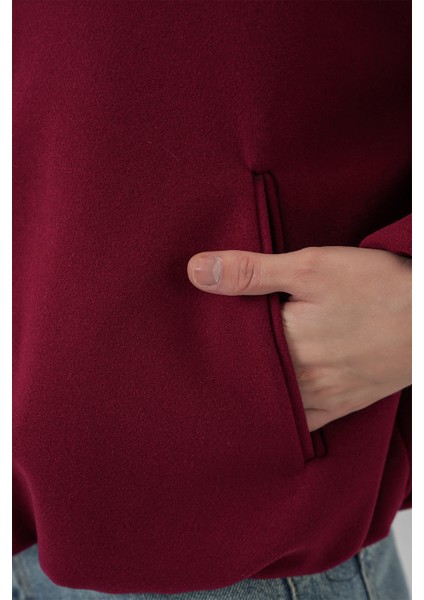 Kadın Büzgülü Oversize Kaşe Ceket 0728 - Bordo indirimleri