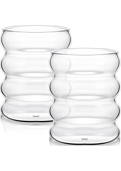 2 Adet 300 ml Boğumlu Borosilikat, Termisil Şeritli, Dayanıklı Sunum Bardağı, Estetik ve Modern Tasarım