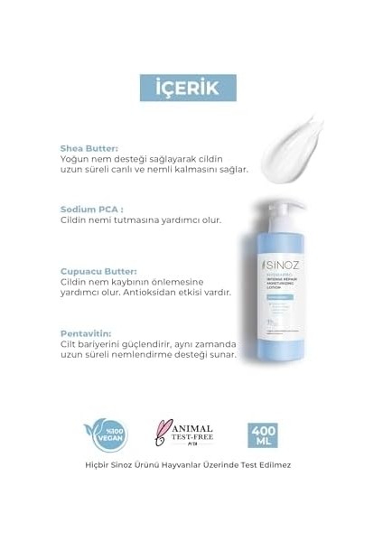 Sinoz Yoğun Nemlendirici ve Onarıcı Bakım Losyonu 400 ml