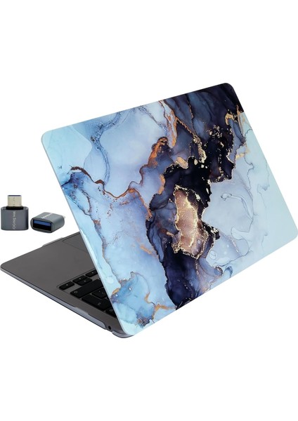 Air Kılıf 13 Inç M2,m3,m4 Uyumlu Koruyucu Sert Kapak Hardcase Lazer Baskı Mermer Desenli Touchıd Air 13.6 Inç A2681 A3113 A3240 Gri