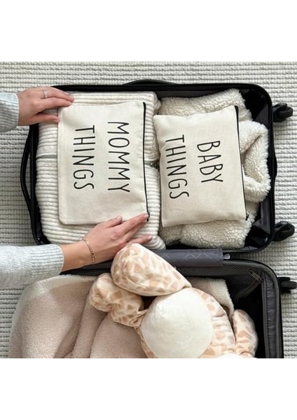 Fufizu Anne Bebek Kanvas Çanta Seti - Clutch Seyahat Bakım ve Makyaj Çantası - 2'li Mommy Baby Set modelleri