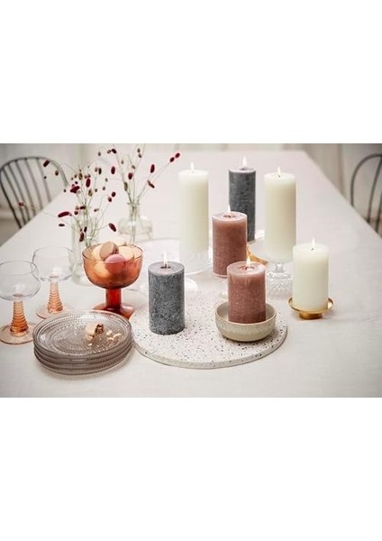 Blok Sütun Mum - Kül Gülü - 35 Saat Uzun Yanma Süresi - Ev Mumları - Iç Dekorasyon - Kokusuz - Vegan Mum - Yağı Yok - 80 x 68 mm modelleri