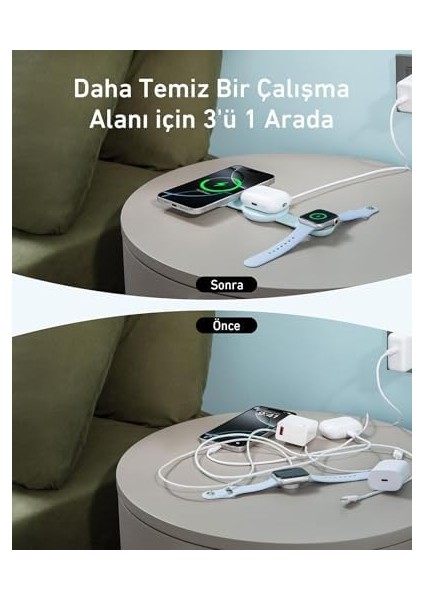 Maggo 3in1 Kablosuz Katlanır Şarj B25M8, Yeşil modelleri