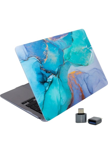 Matebook Kılıf D14 Uyumlu Sert Kapak Koruyucu Darbe ve Çizilme Önleyici Lazer Basklı Mermer Desenli Magicbook 14 Honor X14 ile Uyumlu Hardcase Açık Yeşil