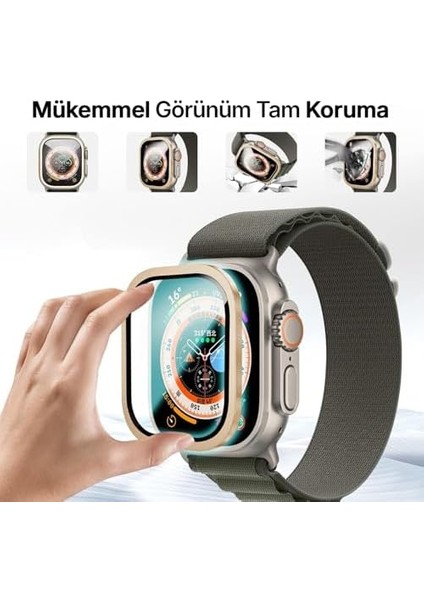 Ultra ile Uyumlu 49MM Için Titanyum Metal Kenarlıklı Ekranı ve Çevresini Tamamen Kapatan 9h Sertliğinde Premium Ekran Koruyucu (49MM) modelleri