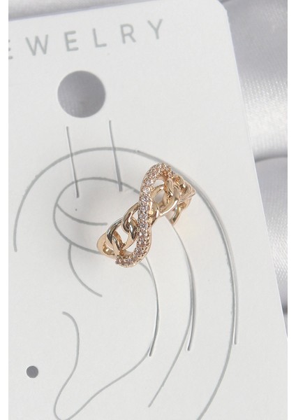 Pirinç Gold Renk Zirkon Taşlı Sonsuzluk Zincir Model Kadın Kıkırdak Küpe