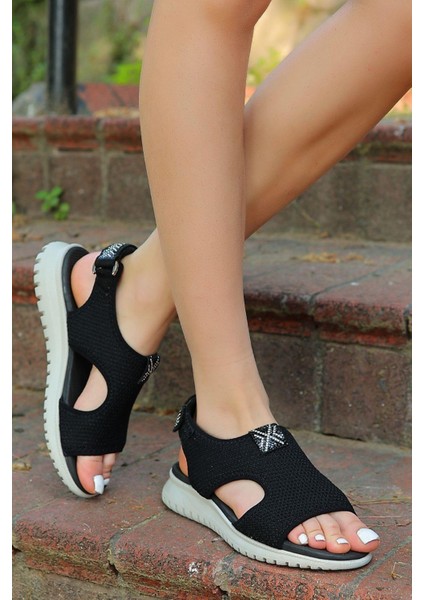 Günlük Kadın Triko Taşlı Sandalet Yumuşak Rahat Ortopedik