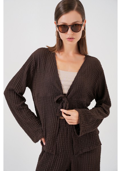 Kadın Örme Bluz Pantolon Ikili Takım 30052 - Kahverengi fiyatları