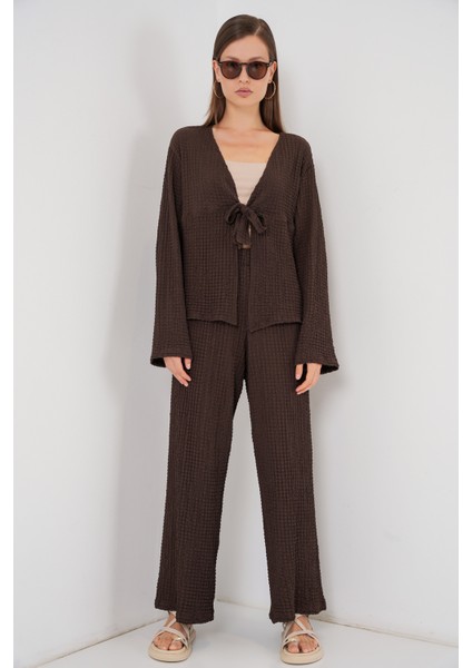 Kadın Örme Bluz Pantolon Ikili Takım 30052 - Kahverengi fırsatları