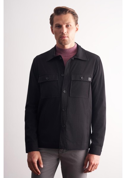 Siyah Polo Yaka Düz Yırtmaçsız Esnek Casual Mont 1007255150