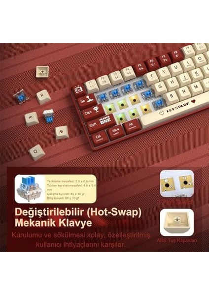 Ajazz AK680 65% Kablolu Hotswap Mekanik Oyun Klavyesi,68 Tuşlu Taşınabilir Anti-Ghosting Klavye,gökkuşağı Arkadan Aydınlatmalı Programlanabilir,ergonomik,kahverengi Kırmızı Beyaz, Anahtar-Mavi fiyatları