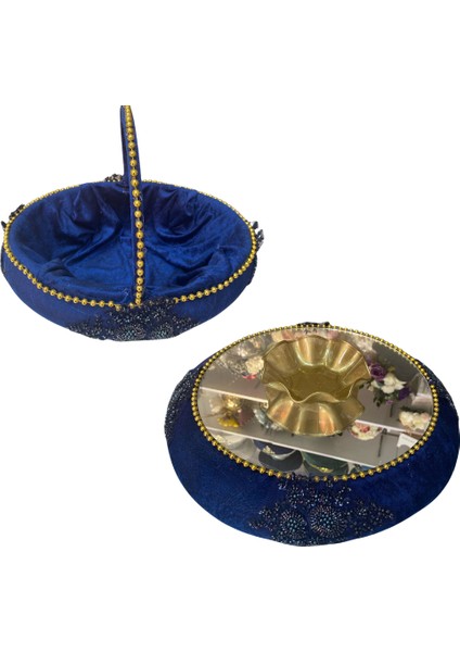 Lüks Aynalı Kına Sepeti Takımı- Lacivert